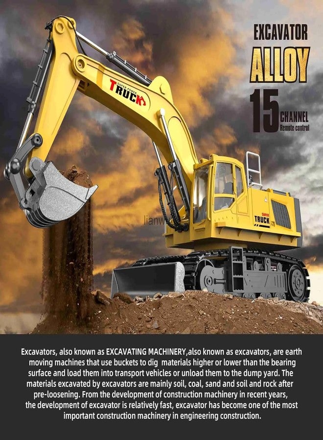 Daji Remote Control Excavator Toy, 1/18 Scale 2.4Ghz RC Excavator Construction Vehicles with Smoke, Sound & Lights & 680° Rotation, 15 Channel Construction Tractor RC Truck Toy for Kids - Image 4